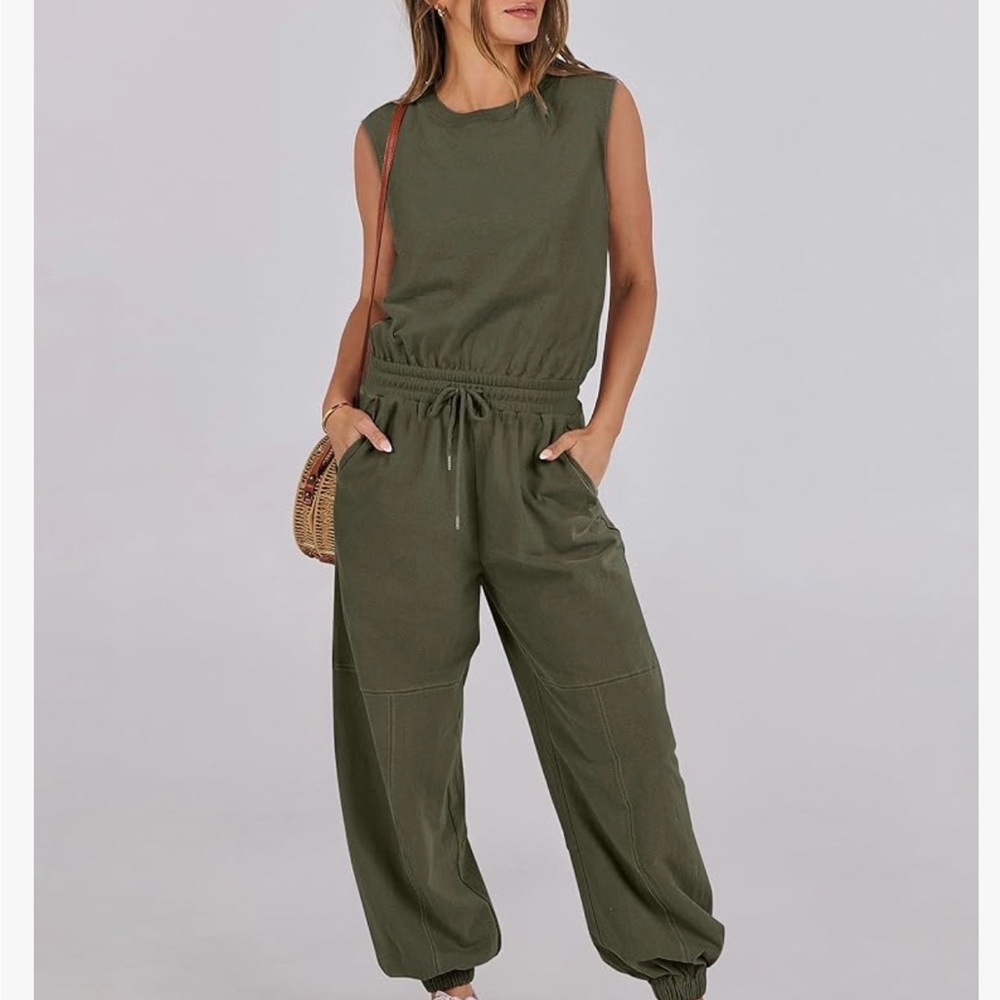 Olive Green Sleeveless Cozy Jumpsuit